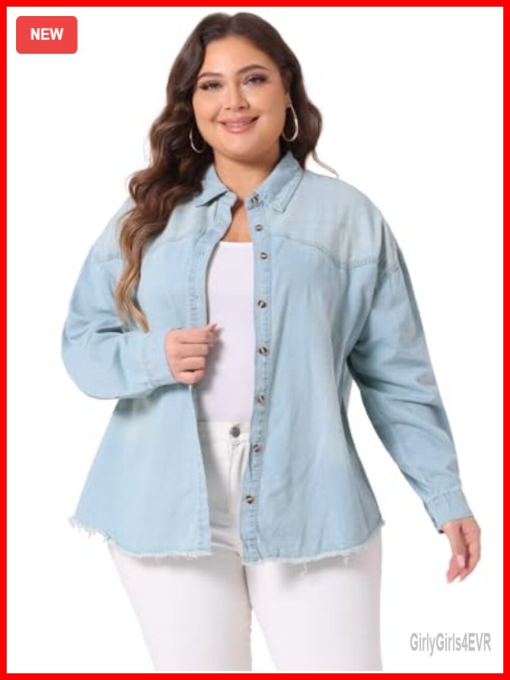 Plus Size Button Down Shirt Long Sleeve Workwear Cotton Casual Top